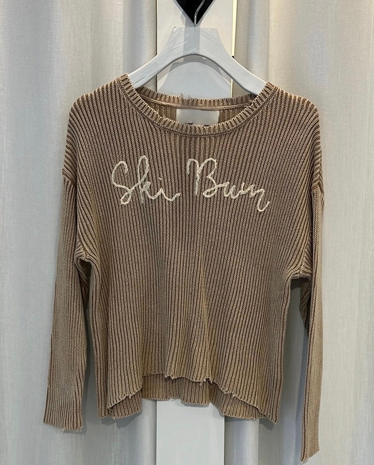'SKI BUM" EMBROIDERED SWEATER - WASHED CAMEL