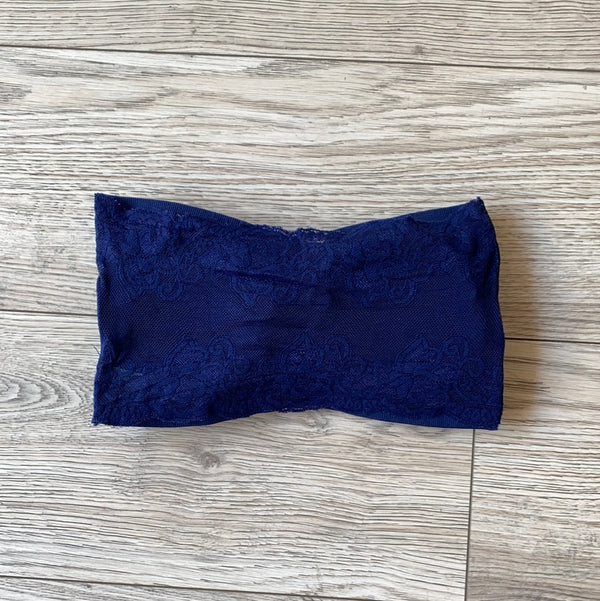 SEAMLESS BANDEAU WITH LACE BACK - NAVY